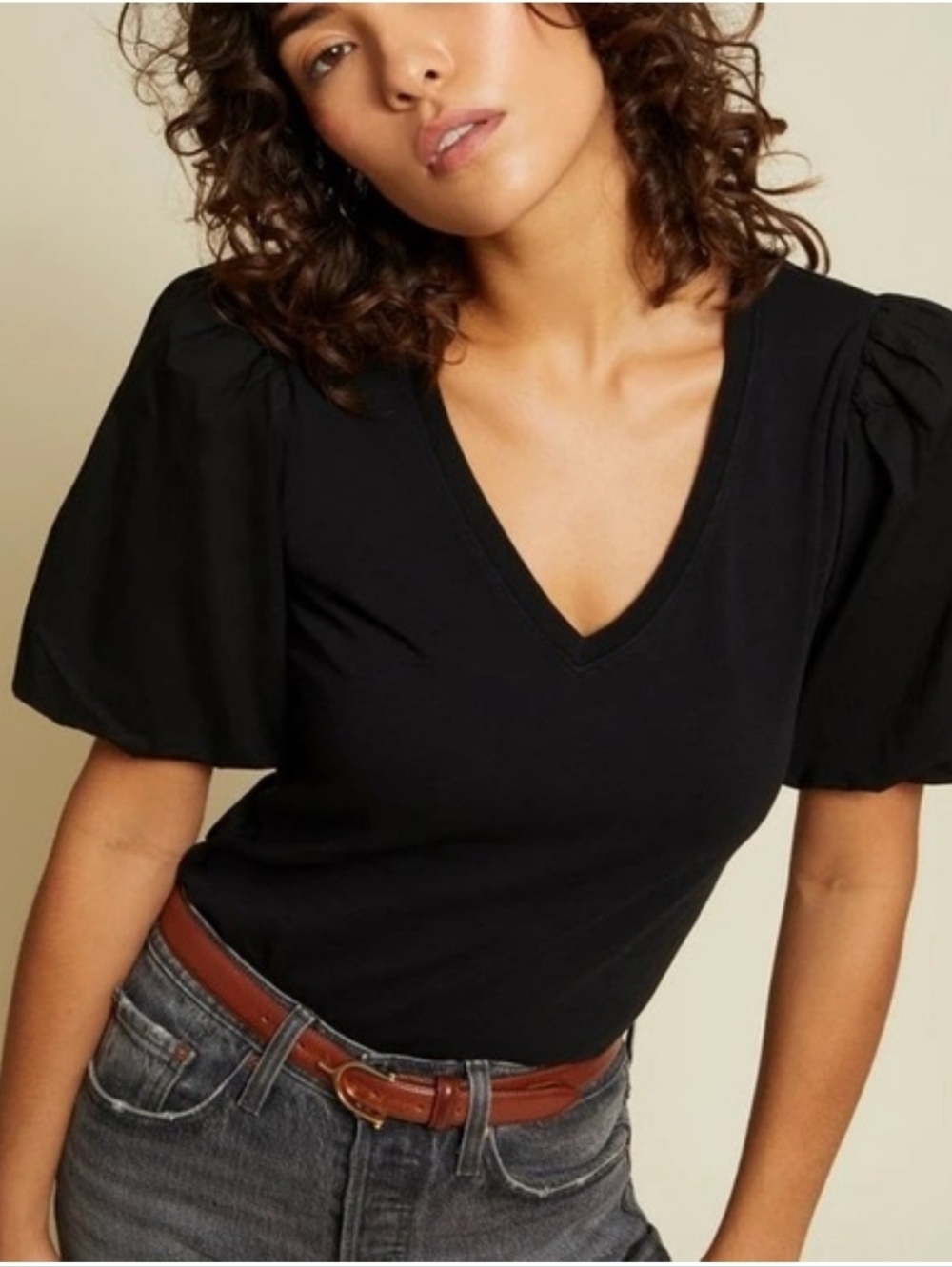 Nation Ltd Traci Bubble Sleeve T-shirt Black Size Large